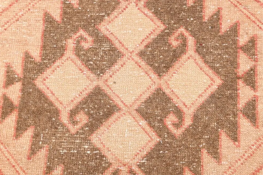 Tapis de couloir vintage en laine turque, 3 x 11, rose délavé et marron, 91 x 328 cm