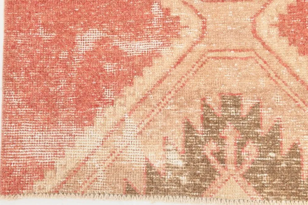 Tapis de couloir vintage en laine turque, 3 x 11, rose délavé et marron, 91 x 328 cm