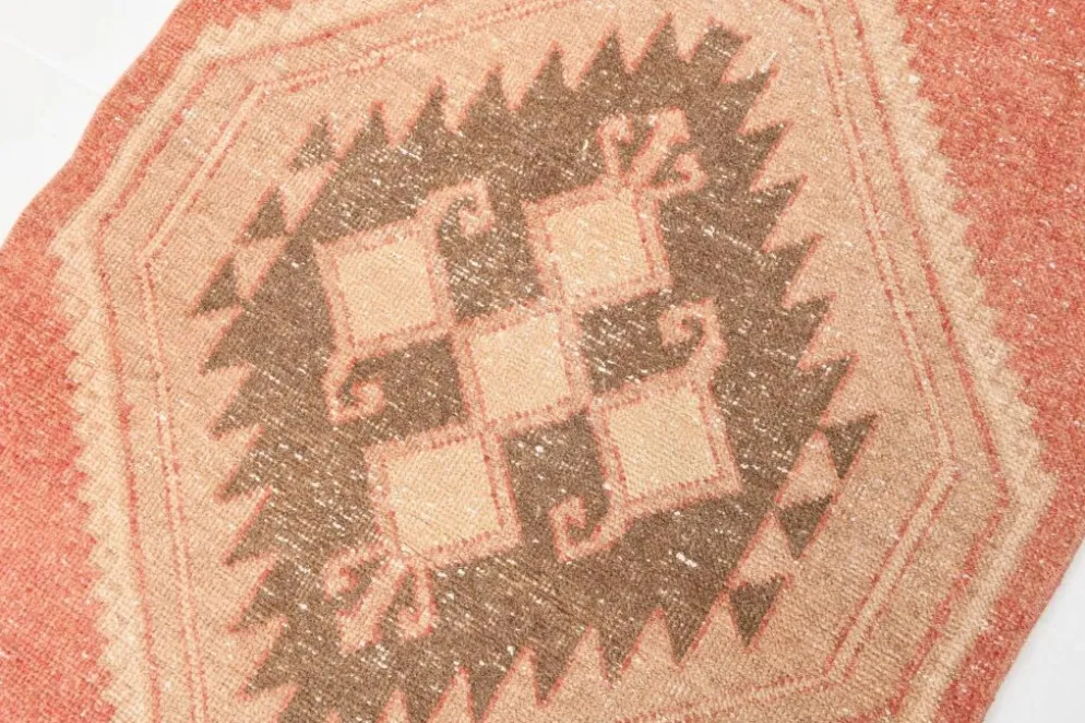 Tapis de couloir vintage en laine turque, 3 x 11, rose délavé et marron, 91 x 328 cm