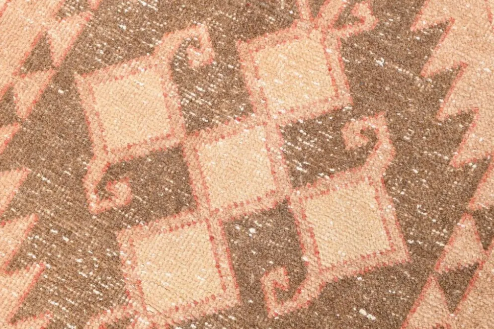 Tapis de couloir vintage en laine turque, 3 x 11, rose délavé et marron, 91 x 328 cm