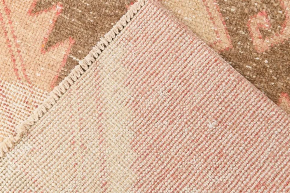 Tapis de couloir vintage en laine turque, 3 x 11, rose délavé et marron, 91 x 328 cm