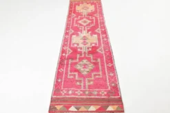 Tapis de couloir vintage tribal rose et rouge 3x10, 80x306 cm