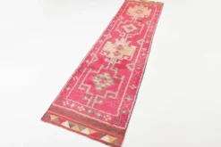 Tapis de couloir vintage tribal rose et rouge 3x10, 80x306 cm