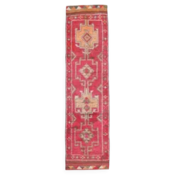 Tapis de couloir vintage tribal rose et rouge 3x10, 80x306 cm