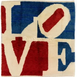 Tapis de la Saint-Valentin. Tapis moderne Pop Art 'AMOUR'. 100% Laine. Cadeaux de la Saint-Valentin.