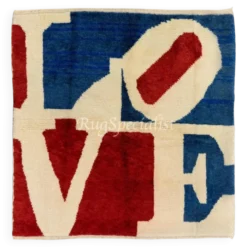 Tapis de la Saint-Valentin. Tapis moderne Pop Art 'AMOUR'. 100% Laine. Cadeaux de la Saint-Valentin.