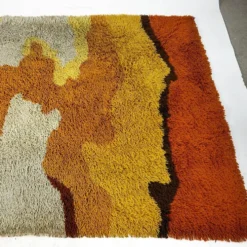 Tapis de salon italien en orange brûlé et beige des années 1960