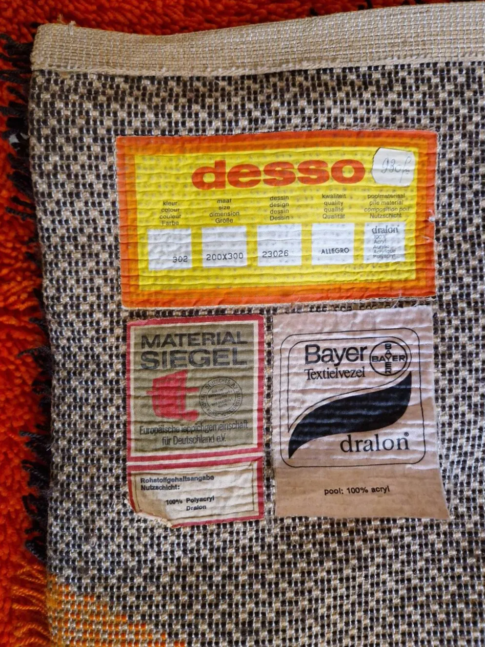 Tapis Desso 1970 Bayer 200 x300 Vintage