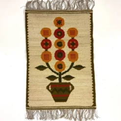 Tapis de table mural en kilim en laine Pologne années 1970