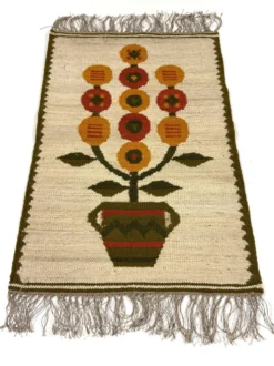 Tapis de table mural en kilim en laine Pologne années 1970