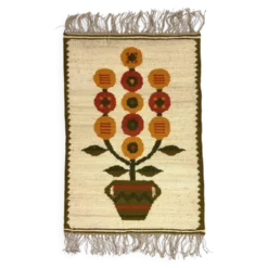 Tapis de table mural en kilim en laine Pologne années 1970