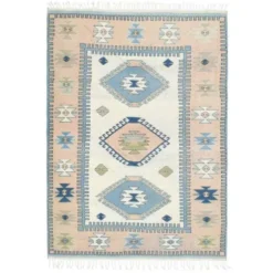 Tapis de zone vintage turc Oushak fait main en laine et coton beige 185x259 des années 1970