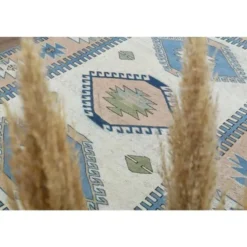 Tapis de zone vintage turc Oushak fait main en laine et coton beige 185x259 des années 1970