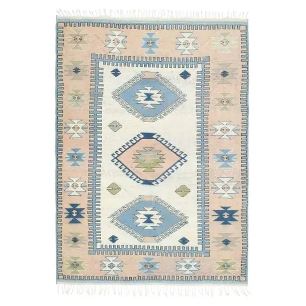 Tapis de zone vintage turc Oushak fait main en laine et coton beige 185x259 des années 1970