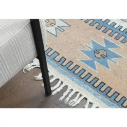 Tapis de zone vintage turc Oushak fait main en laine et coton beige 185x259 des années 1970