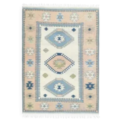 Tapis de zone vintage turc Oushak fait main en laine et coton beige 185x259 des années 1970