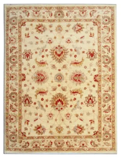 Tapis en laine crème à motif floral, fait main, style oriental moderne, pour salon, 176 x 228 cm