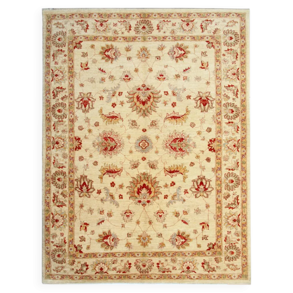 Tapis en laine crème à motif floral, fait main, style oriental moderne, pour salon, 176 x 228 cm