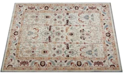 Tapis en laine crème à motifs floraux fait main, style oriental moderne pour salon