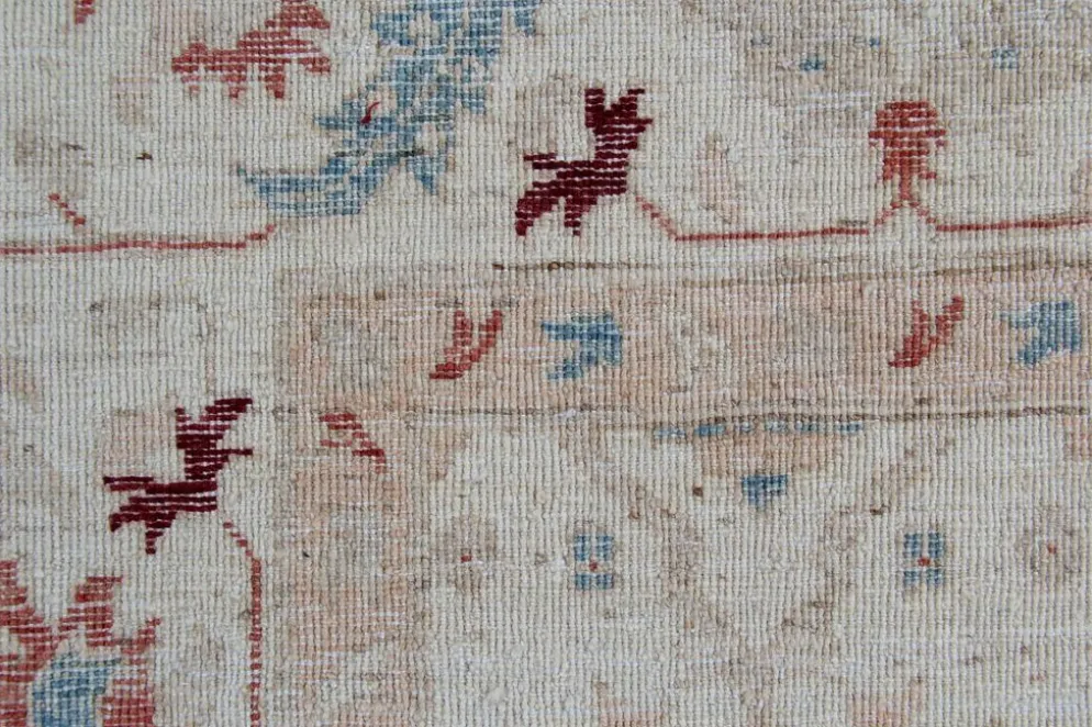 Tapis en laine crème à motifs floraux fait main, style oriental moderne pour salon
