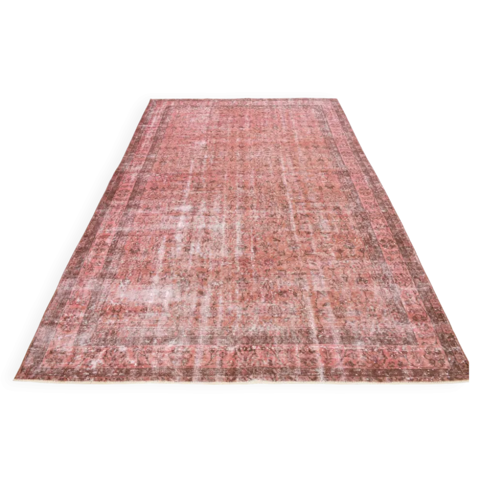 Tapis en laine fait main vintage turc rose poussiéreux oversize, 198x297 cm