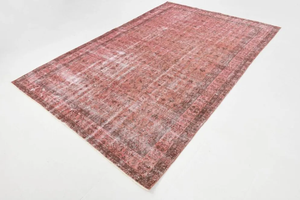 Tapis en laine fait main vintage turc rose poussiéreux oversize, 198x297 cm