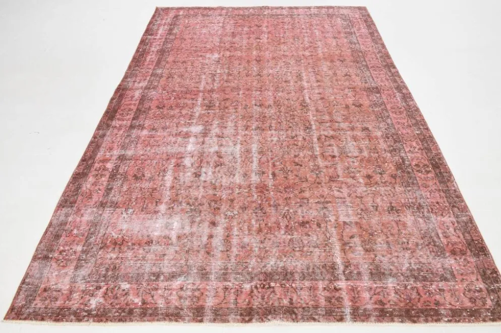 Tapis en laine fait main vintage turc rose poussiéreux oversize, 198x297 cm
