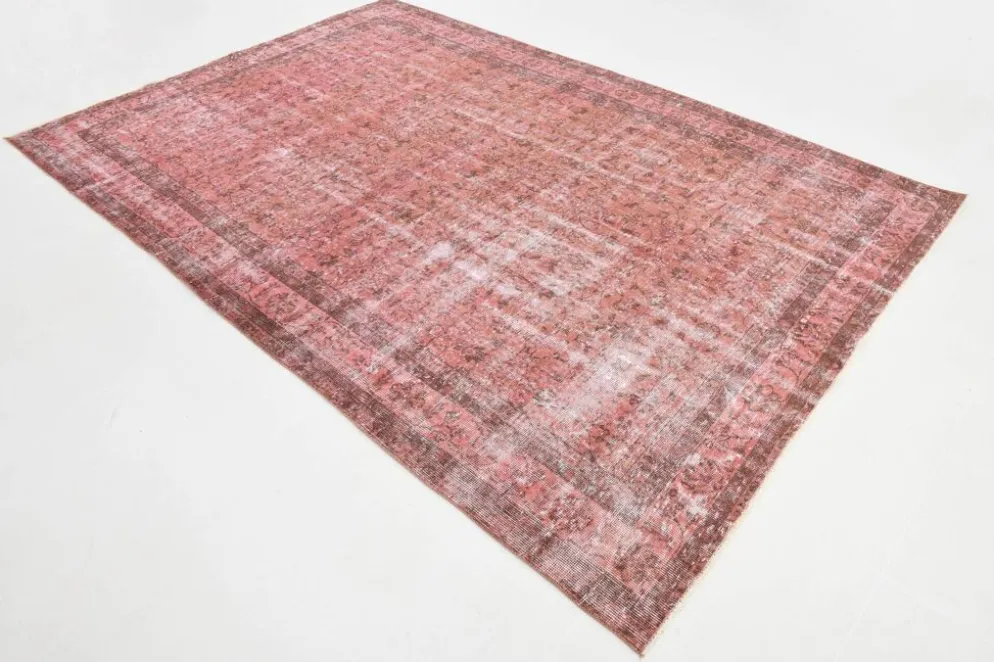 Tapis en laine fait main vintage turc rose poussiéreux oversize, 198x297 cm
