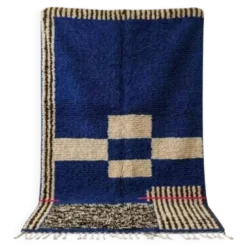 Tapis en laine naturel beni ourain a motifs colorés 150/250 cm