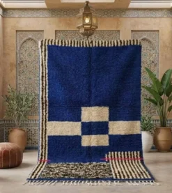 Tapis en laine naturel beni ourain a motifs colorés 150/250 cm