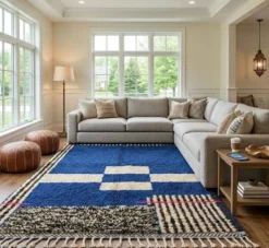 Tapis en laine naturelle fait main marocaine à motifs colorés 1,5/2,5 m