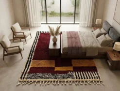 Tapis en laine naturelle tissé main artisanale bordeaux 150/250 cm