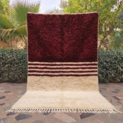 Tapis en laine pure bordeaux et blanc traditionnelle 1,5/2,5 m