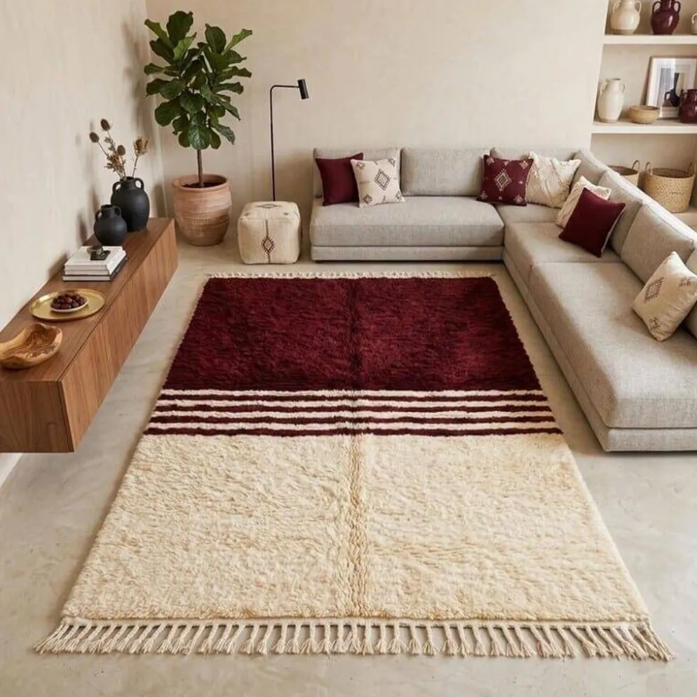 Tapis en laine pure bordeaux et blanc traditionnelle 1,5/2,5 m