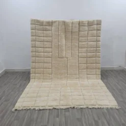Tapis en laine pure fait main artisanale traditionnelle blanche 2/3 m
