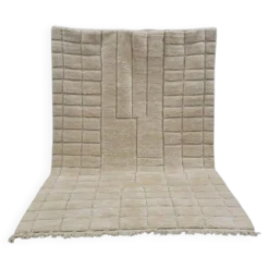 Tapis en laine pure fait main artisanale traditionnelle blanche 2/3 m