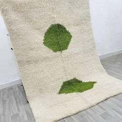 Tapis en laine pure fait main marocaine vert et blanc 1,5/2,5 m