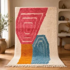 Tapis en laine pure à motifs colorés traditionnelle 1,5/2,5 m