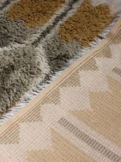 Tapis en laine Rya suédois aux couleurs jaune naturel et gris, 170x230cm