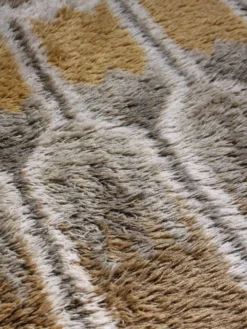 Tapis en laine Rya suédois aux couleurs jaune naturel et gris, 170x230cm