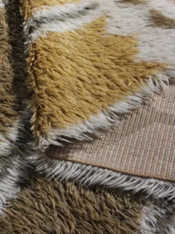 Tapis en laine Rya suédois aux couleurs jaune naturel et gris, 170x230cm