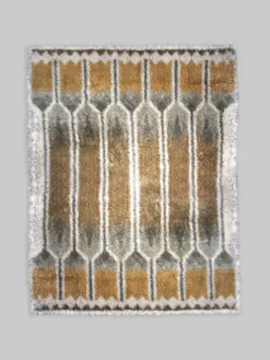 Tapis en laine Rya suédois aux couleurs jaune naturel et gris, 170x230cm