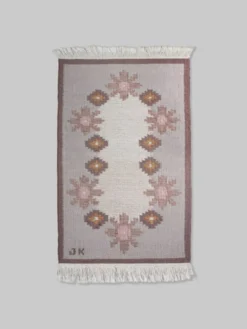 Tapis en laine suédoise tissé à plat Karin Jönsson, 70x120cm, signé