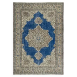 Tapis en laine turc fait main vintage. Tapis traditionnel noué à la main avec un design de médaillon.