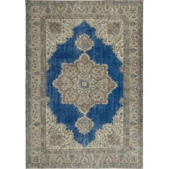 Tapis en laine turc fait main vintage. Tapis traditionnel noué à la main avec un design de médaillon.