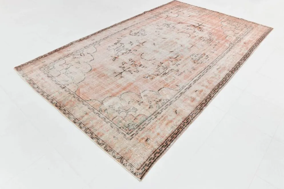 Tapis en laine turc vintage fait main en rose blush atténué, 191x316 cm