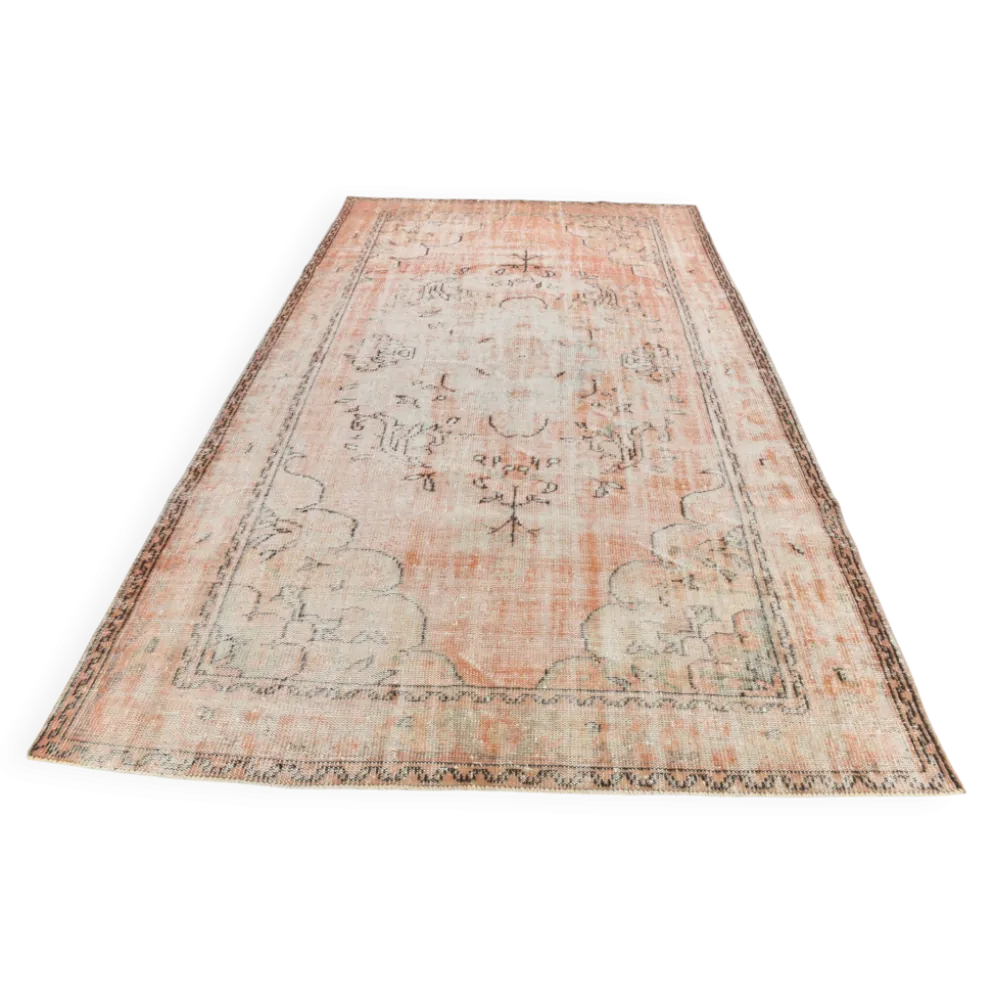Tapis en laine turc vintage fait main en rose blush atténué, 191x316 cm