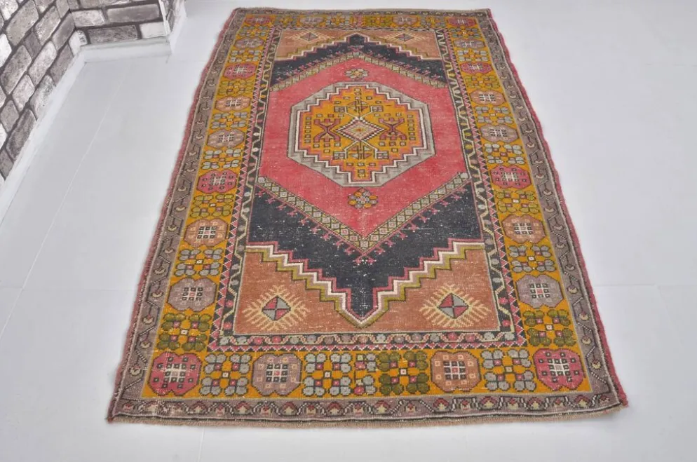 Tapis en laine turque rouge et orange sku 2493