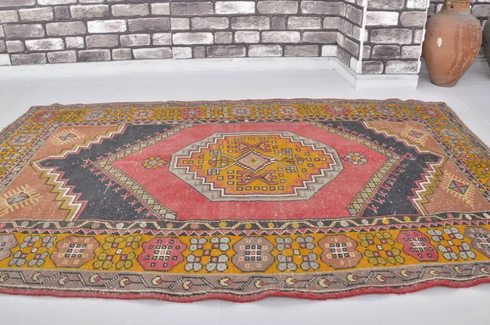 Tapis en laine turque rouge et orange sku 2493