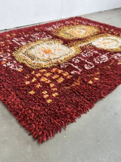 Tapis en laine vintage scandinave, Rya, Suède années 1960